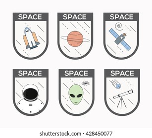 Space universe badges illustration. Vector flat line art icons