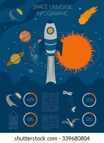 Space, universe graphic design. Infographic template. Vector illustration 