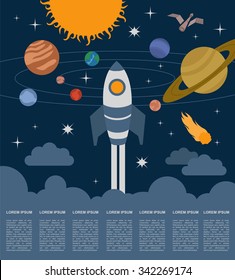 Space, universe graphic design. Infographic template. Vector illustration 