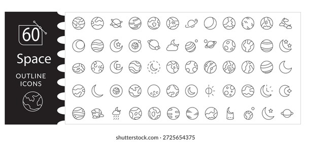 Espacio, Conjunto de iconos del universo, Planeta, Luna, Estrella, Paquete de Vectores de galaxias, Astronomía, Colección de Vectores de exploración. Cohete, satélite, nave espacial, iconos del sistema solar, Cosmos y conjunto de ilustración de Ciencia