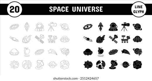 Space Universe Line Glyph Vector Illustration Icon Sticker Set Design Materials