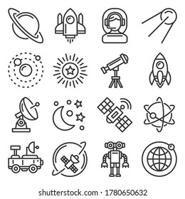 Space Universe Research Icons Set. Stars and Starships