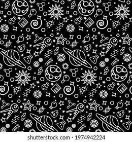 Space universe science seamless pattern mono vector