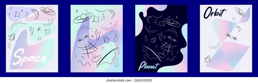 Space. Vector abstract illustrations of an astronaut, planets, galaxy, mars, future, earth and stars. Science fiction drawing for poster, cover or background.