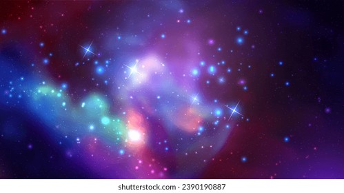 Space vector background with realistic nebula and shining stars. Magic colorful galaxy with stardust