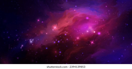 Space vector background with realistic nebula and shining stars. Magic colorful galaxy with stardust