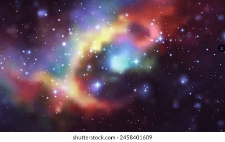 Fondo de Vector espacial con nebulosa realista y estrellas brillantes. Galaxia colorida mágica con polvo de estrellas