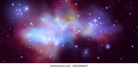 Space vector background with realistic nebula and shining stars. Magic colorful galaxy with stardust