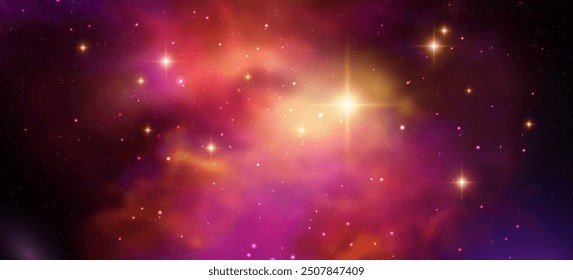 Fondo de Vector espacial con nebulosa realista y estrellas brillantes. Magia galaxia colorida con polvo de estrellas