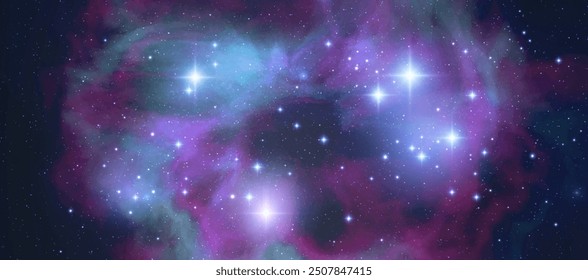 Space vector background with realistic nebula and shining stars. Magic colorful galaxy with stardust