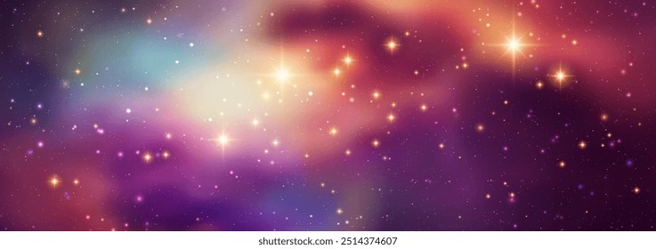 Space vector background with realistic nebula and shining stars. Magic colorful galaxy with stardust