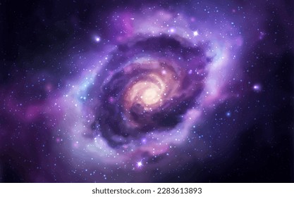 Space vector background with realistic spiral galaxy and shining stars