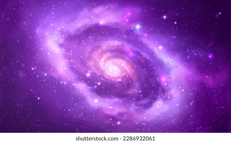 Space vector background with realistic spiral galaxy and shining stars