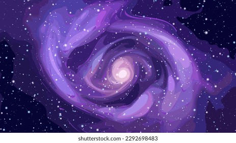 Fondo vector espacial con galaxia espiral realista y estrellas brillantes