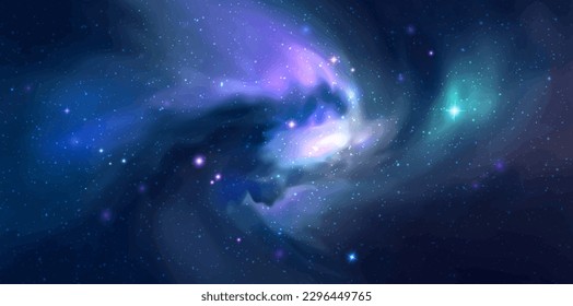 Space vector background with realistic spiral galaxy and shining stars