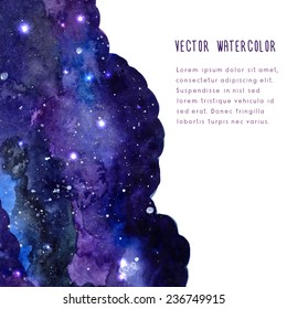 Space vector background with watercolor texture. Leaflet layout with copy space.  