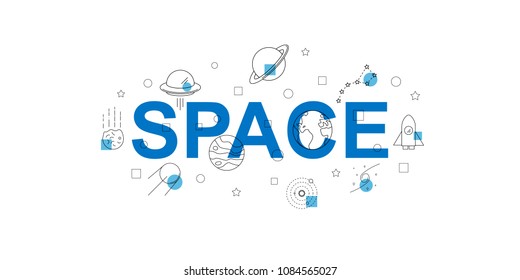 Space vector banner. Word with line icon. Vector background