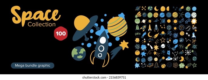 Space vector collection mega bundle. Vector illustration