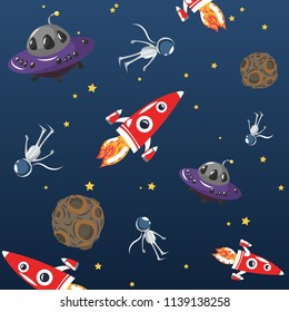Space Vector flat blackground template with planet rocket astronaut stars and ufo 