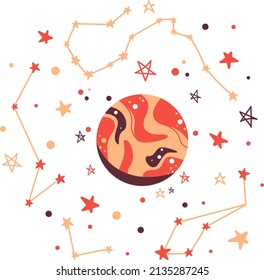 Space vector flat illustration. The universe, constellations and planets, stars