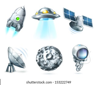 Space, Vector Icon Set On White