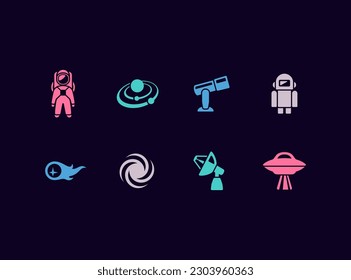 Space vector icon set. Outer space exploration icons. Astrophysics science.
