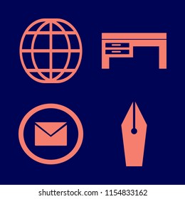 space vector icons set. with desk, fountain pen, globe and envelope in set