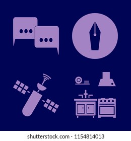 space vector icons set. with fountain pen, satellite, kitchen and speech clouds in set