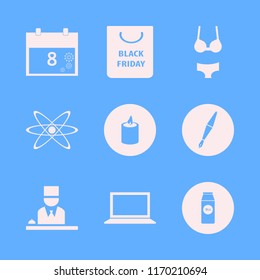 space vector icons set. with hotel reception, laptop, shopping bag and fountain pen in set