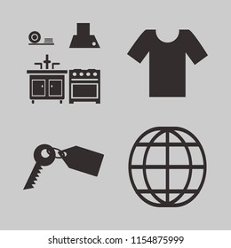 space vector icons set. with key tag, t shirt, globe and kitchen in set