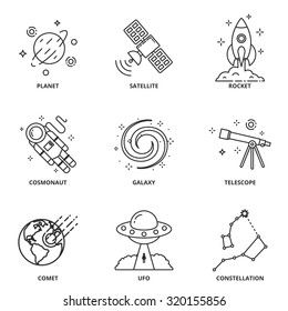 Space vector icons set modern line style