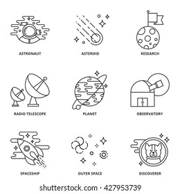 Space vector icons set modern line style
