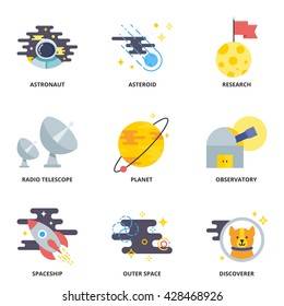 Space vector icons set modern flat style