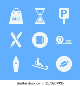 space vector icons set. with plates shelf, parking sign, notebook pencil and fountain pen in set