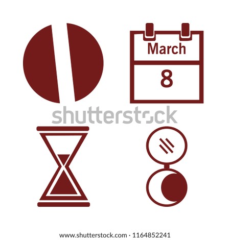 space vector icons set. with pocket mirror, hourglass, march calendar and pill in set