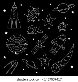 Space vector illustration with astronaut, planets, comets, stars