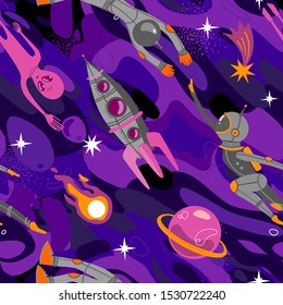 Space vector illustration. Space Galaxy seamless pattern could be used for textile,  yoga mat, phone case, t-shirt, etc