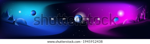 Space vector illustration. Space landscape.\
Parade of the planets Saturn, Jupiter, Venus, Mercury planetary\
exploration, colonization,\
galaxy.
