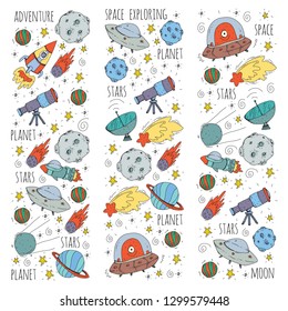 Space vector illustration. Science, technology pattern. Rocket and spaceships.