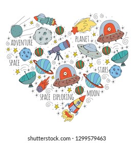 Space vector illustration. Science, technology pattern. Rocket and spaceships.