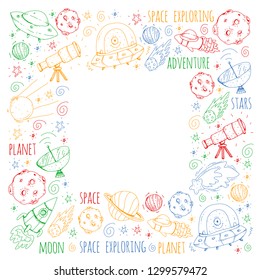 Space vector illustration. Science, technology pattern. Rocket and spaceships.