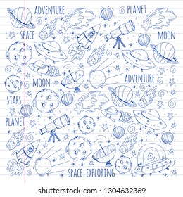 Space vector illustration. Science, technology pattern. Rocket and spaceships.