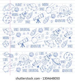 Space vector illustration. Science, technology pattern. Rocket and spaceships.