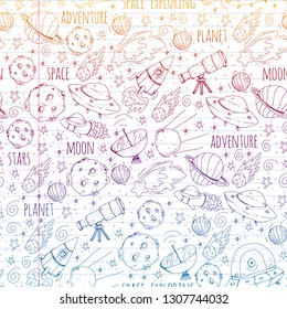 Space vector illustration. Science, technology pattern. Rocket and spaceships.