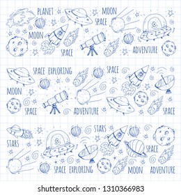 Space vector illustration. Science, technology pattern. Rocket and spaceships.