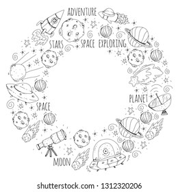 Space vector illustration. Science, technology pattern. Rocket and spaceships.