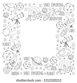 Space vector illustration. Science, technology pattern. Rocket and spaceships.