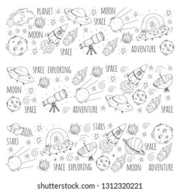 Space vector illustration. Science, technology pattern. Rocket and spaceships.