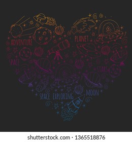 Space vector illustration. Science, technology pattern. Rocket and spaceships.