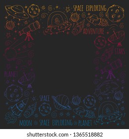 Space vector illustration. Science, technology pattern. Rocket and spaceships.